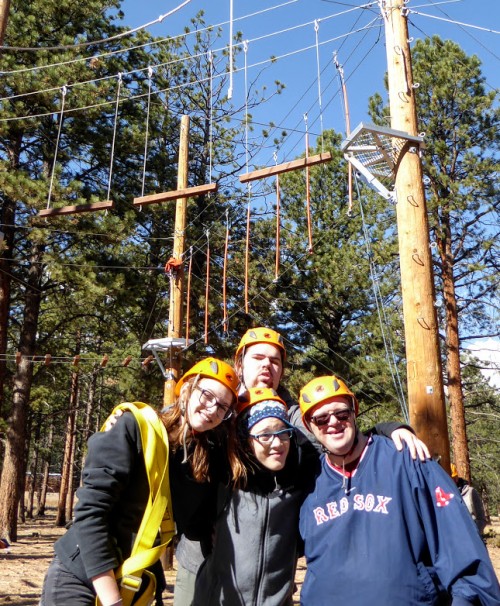 Participants and staff from Rainbow Valley Resource Network enjoy the A/U Ranches ropes course during a 100 Elk program.