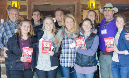 ABF Career Coordinator Robin Jones (with hat) and Outreach Director Harve Kaufmann (back left) with DiscoveryBound National Leadership Council (NLC) alumni at the 2016 NLC All Class Retreat at the A/U Ranches